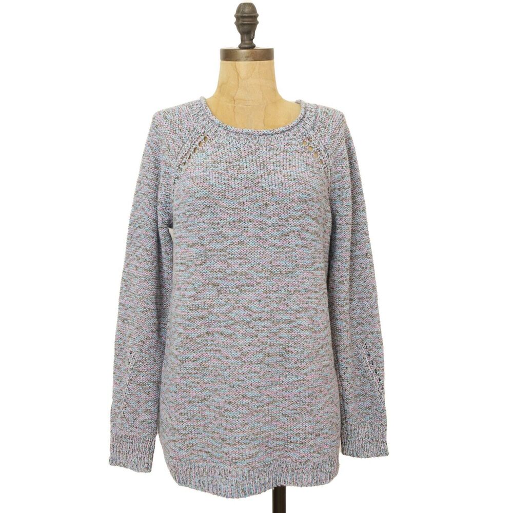 TALBOTS Marled Print Long Sleeve Tunic Sweater L Petite Pastel Spring Colors B56